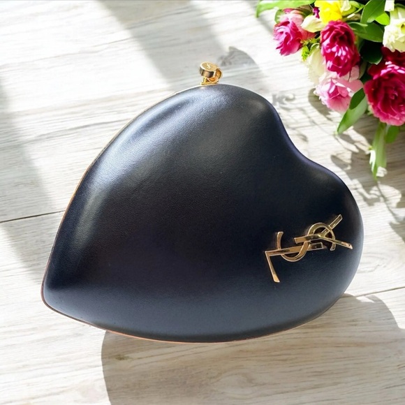 AUTHENTIC YSL Saint Laurent Leather Heart Clutch, Monogram Love Chain Box Bag - Picture 3 of 17